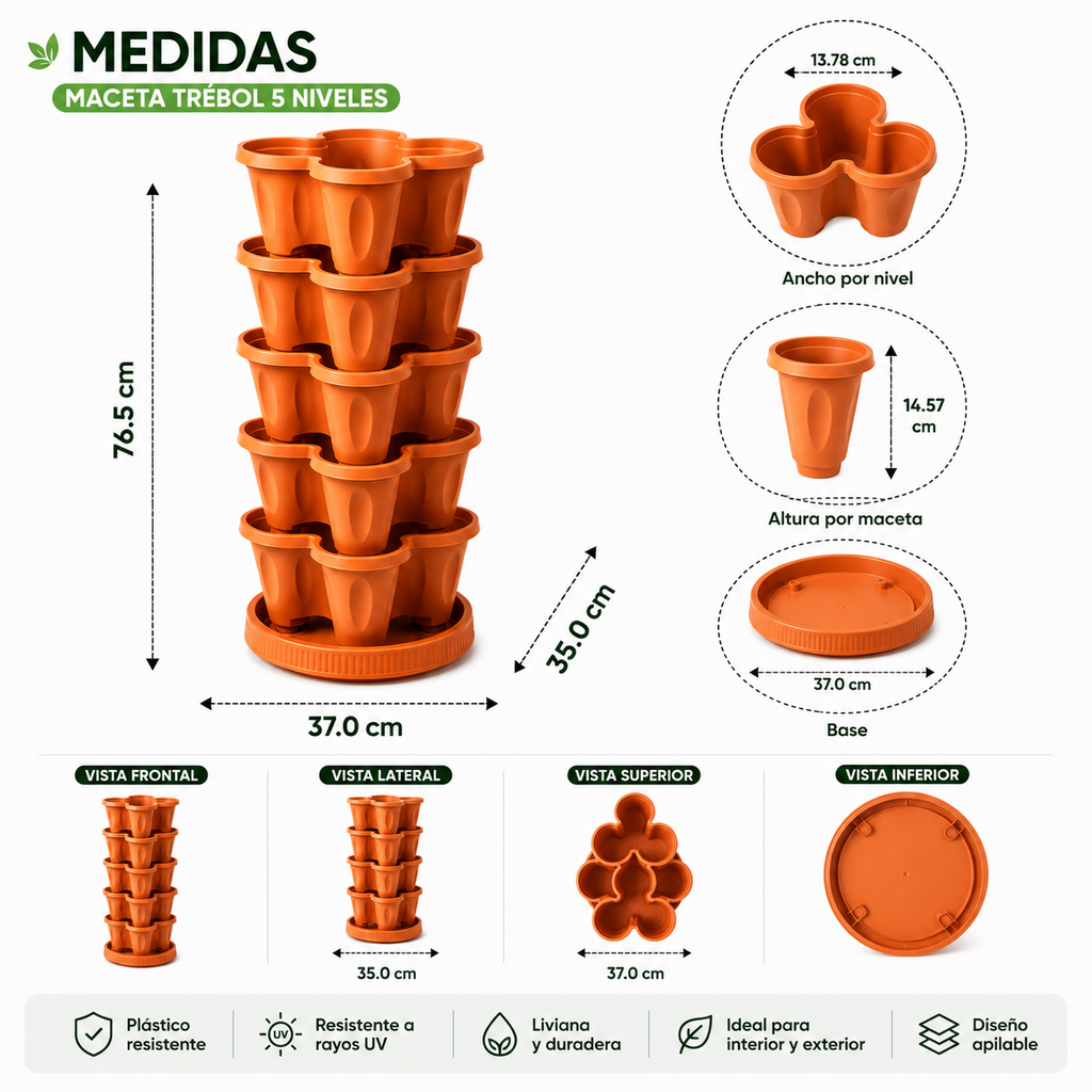 Maceta Modular Trébol - Ahorro de Espacio y Jardín Vertical